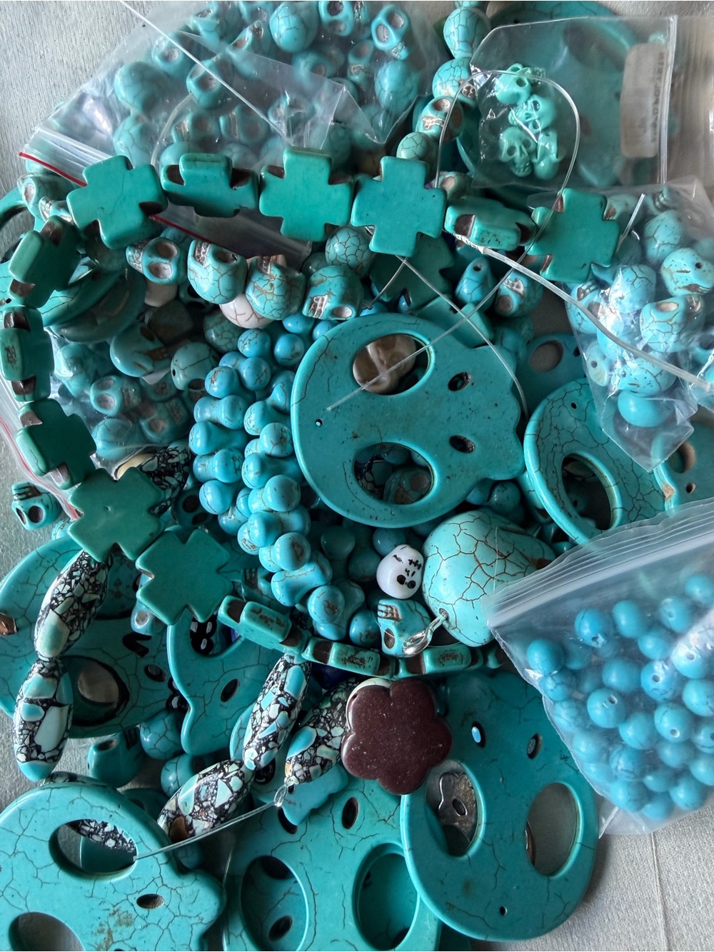 Turquoise Howlite Bead Assortment - Bright Turquoise Mix 2 Pounds